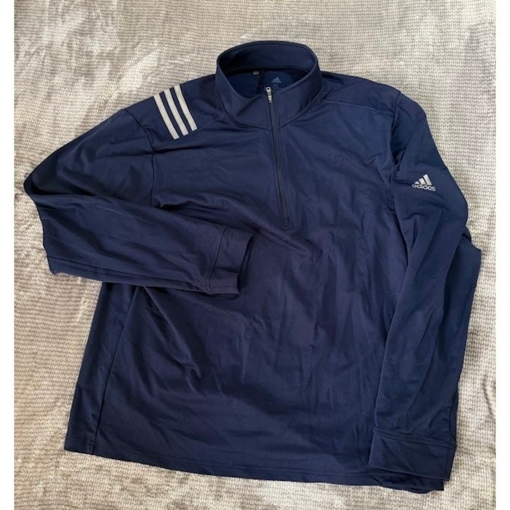 Adidas Mens Navy‎ Blue 1/4 Zip Pullover Athletic Track Jacket XL 3-Stripe Logo
